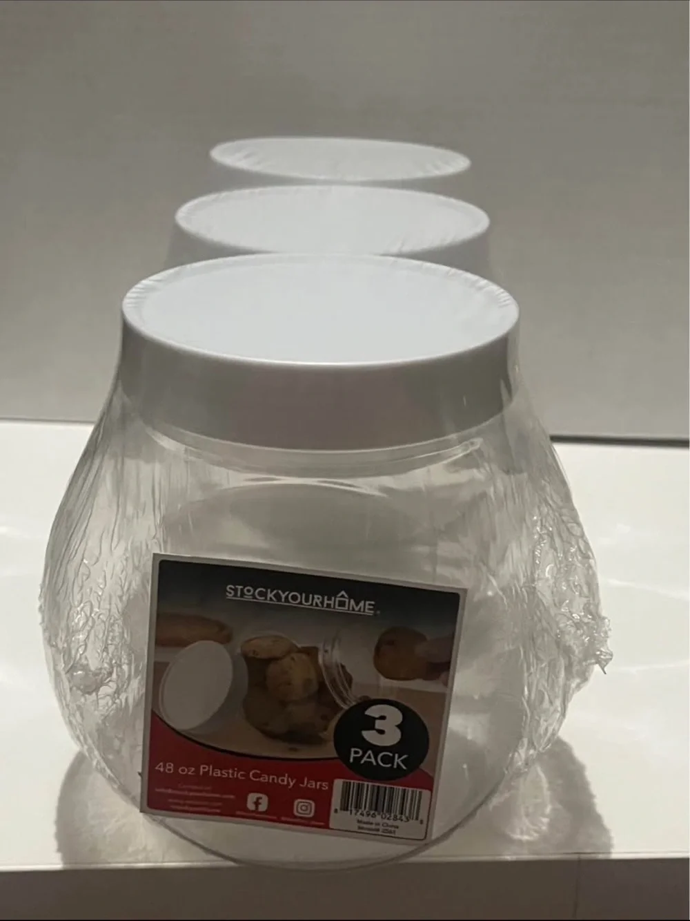 NWT StockYourHome 48 oz Clear Plastic Candy Jars - 3 Pack